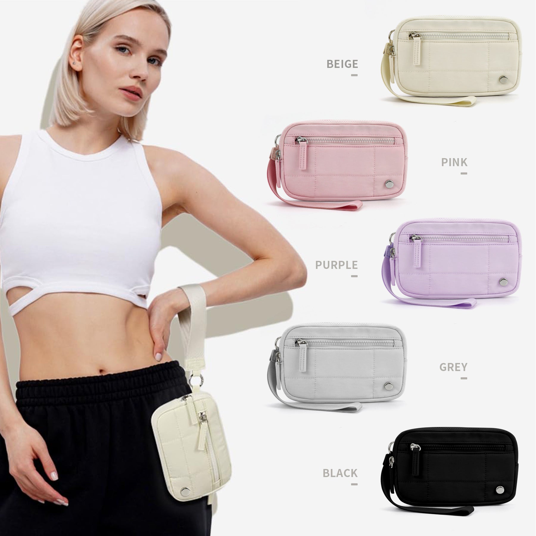 Beige Waterproof Wristlet Wallet - Nylon Pouch for Cards, Phone & Coins(Without Mobile Phone)