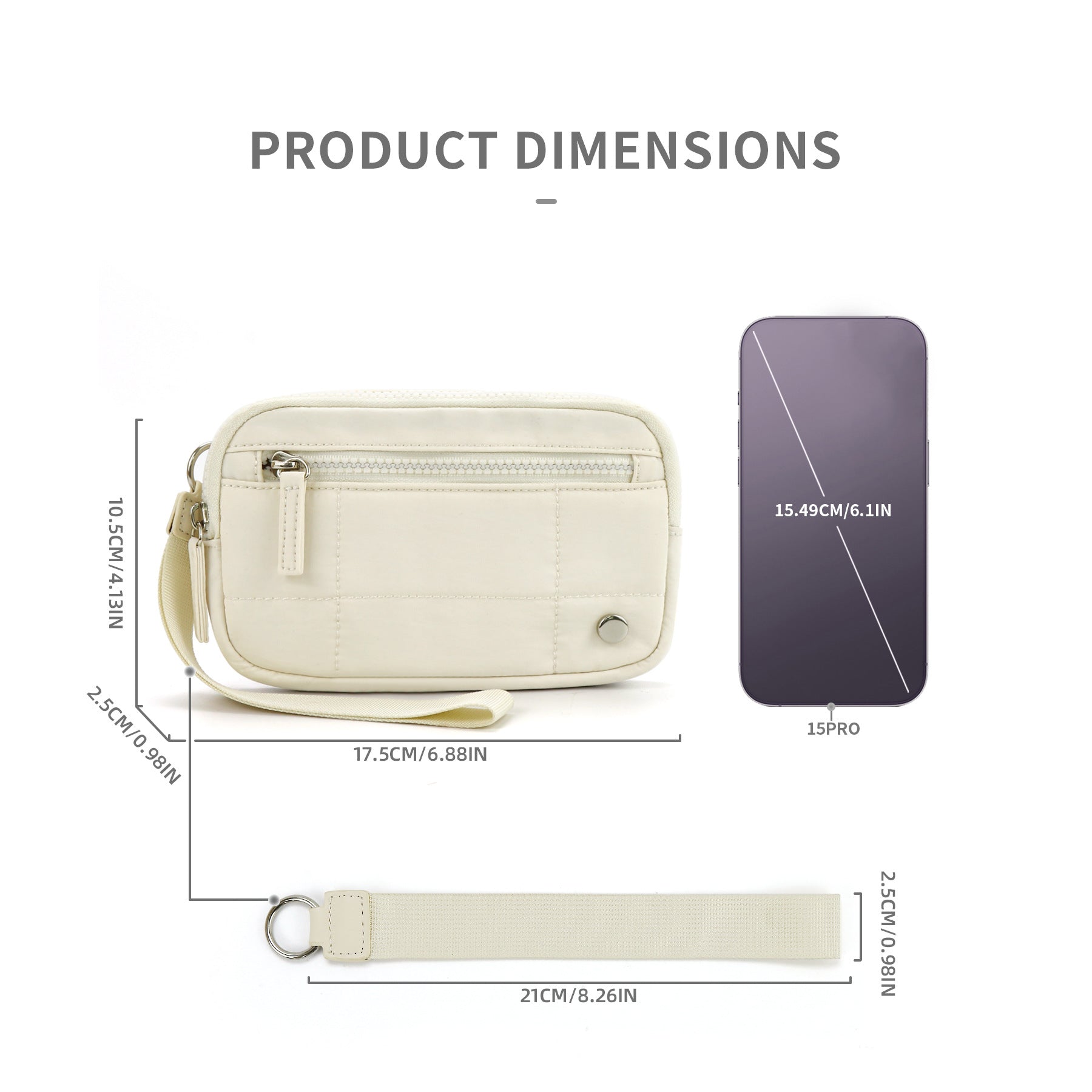 Beige Waterproof Wristlet Wallet - Nylon Pouch for Cards, Phone & Coins(Without Mobile Phone) 3