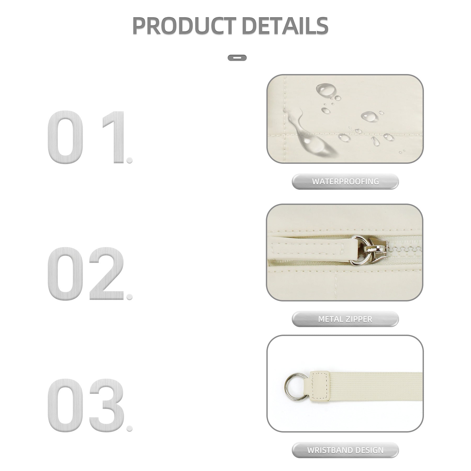 Beige Waterproof Wristlet Wallet - Nylon Pouch for Cards, Phone & Coins(Without Mobile Phone) 5