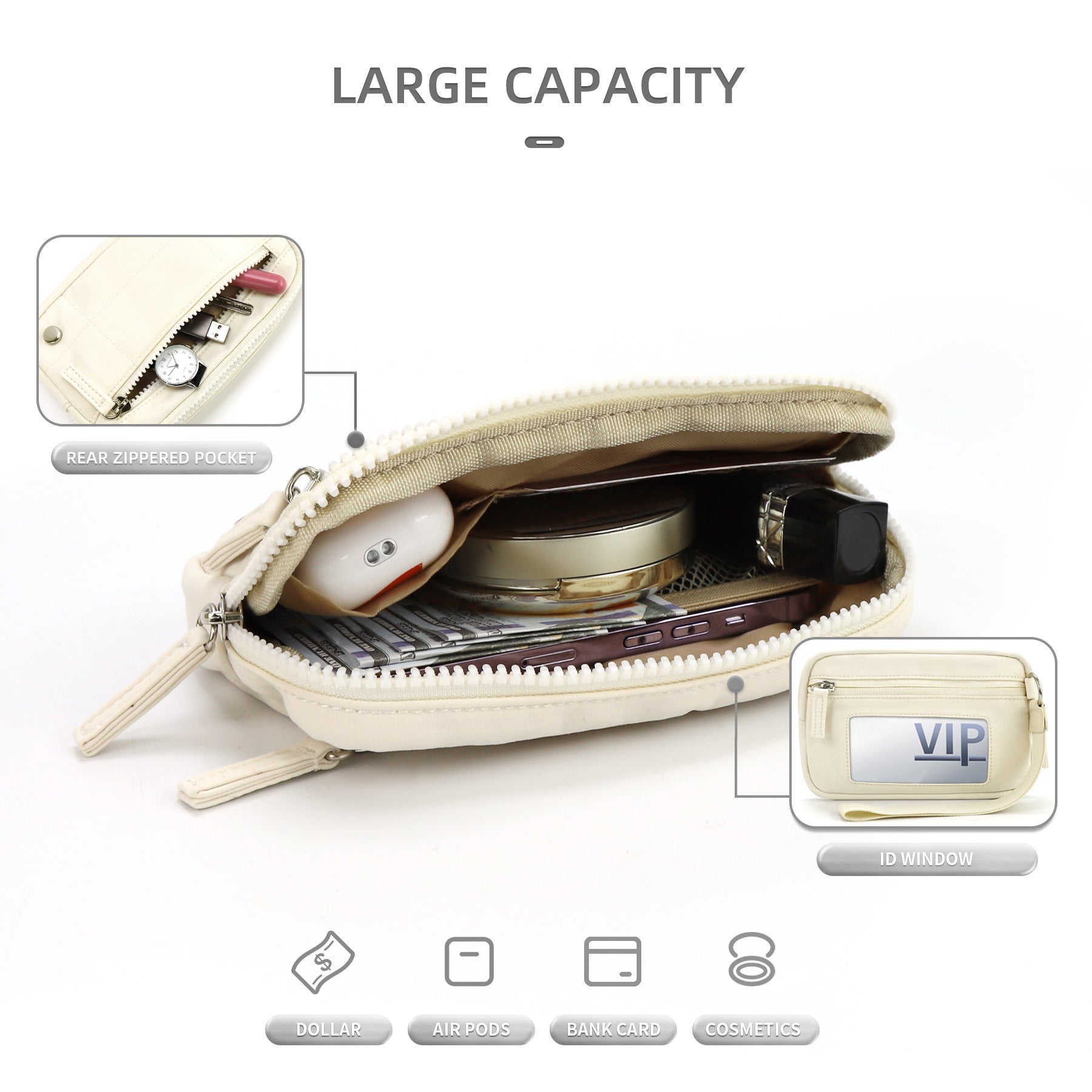 Khaki Waterproof Wristlet Wallet - Nylon Pouch for Cards, Phone & Coins(Without Mobile Phone) 3