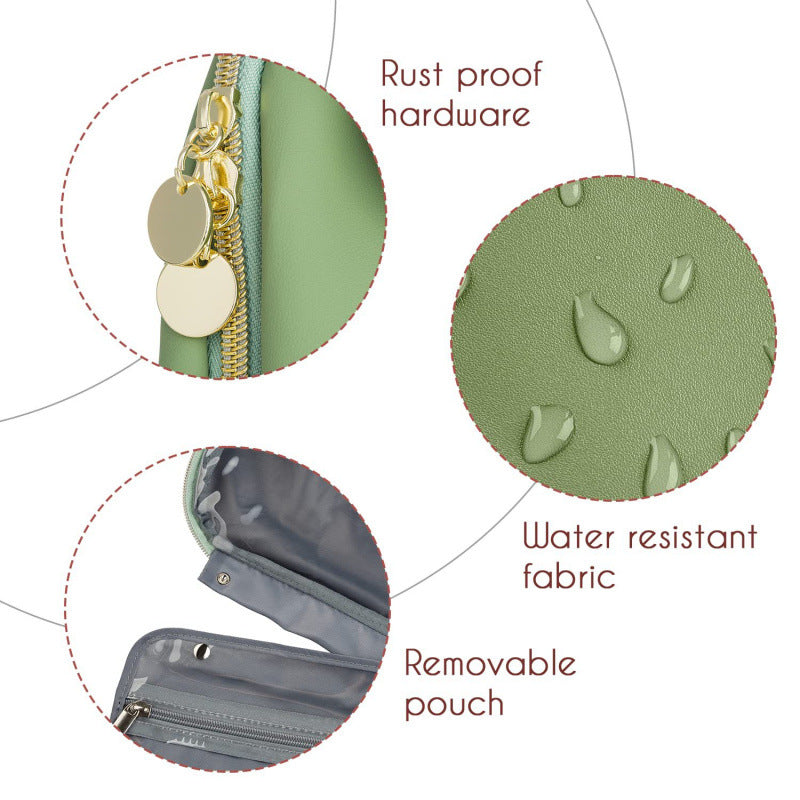 Green Stylish Travel Makeup Organizer Bag with Hanging Hook - Waterproof & Spacious Design 4