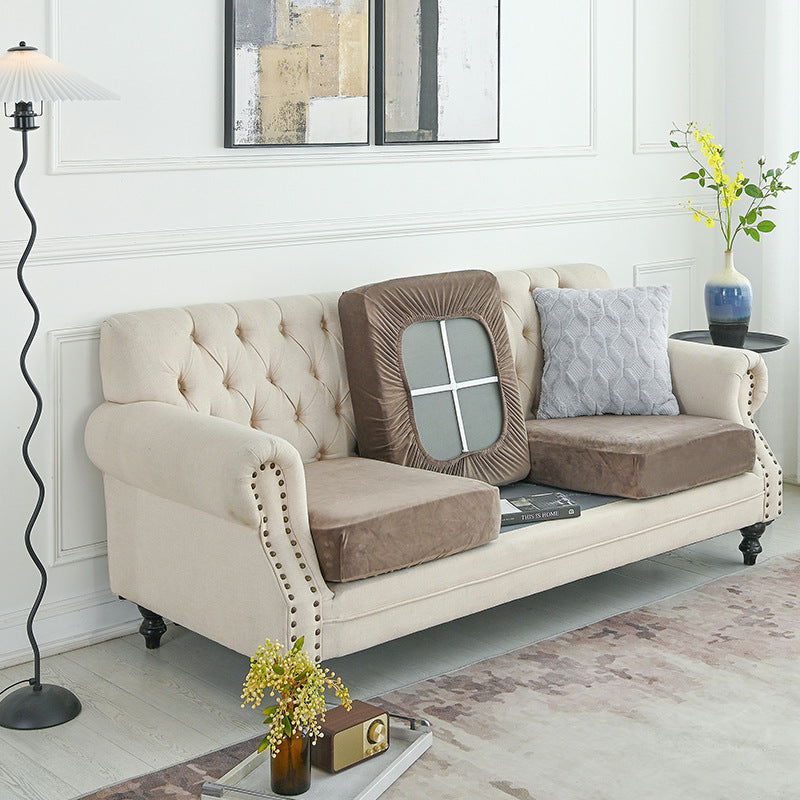 2 Pcs Brown Elegant Polyester Sofa Cover - Full Protection Against Cat Scratches & Wear