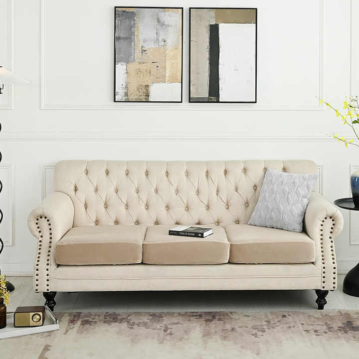 2 Pcs Beige Elegant Polyester Sofa Cover - Full Protection Against Cat Scratches & Wear 5