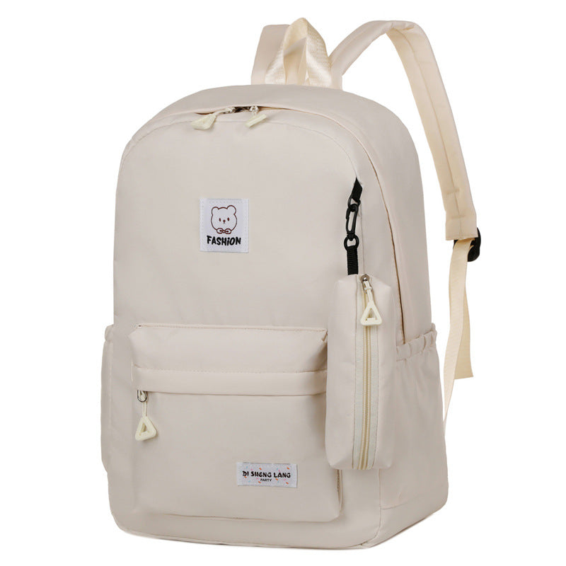 White Large Capacity Travel Backpack for Girls - Waterproof School Bag with Detachable Pencil Case