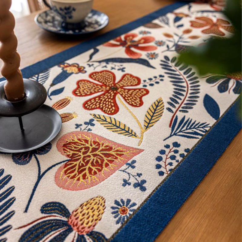 35x260cm Blue Pastoral Table Runner - Spring Floral Oil Painting Style with Tassels 5