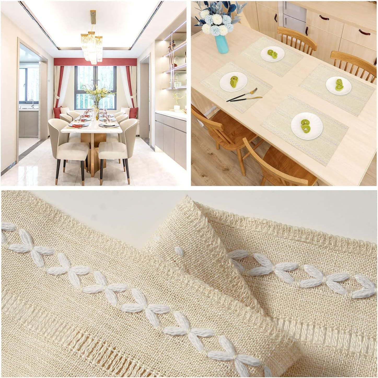 4 Pcs Beige Woven Placemats - Heat Resistant Kitchen Table Mats, Coffee Tea Cup Coasters, Linen Blend Dining Decor 3