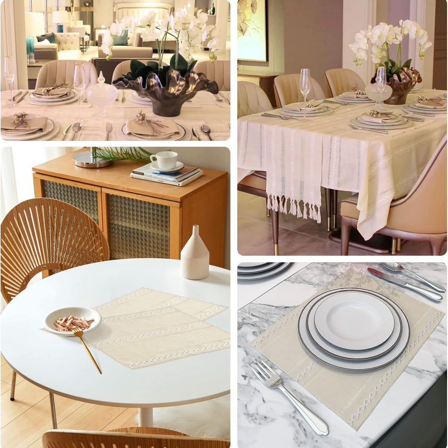 4 Pcs Beige Woven Placemats - Heat Resistant Kitchen Table Mats, Coffee Tea Cup Coasters, Linen Blend Dining Decor 5