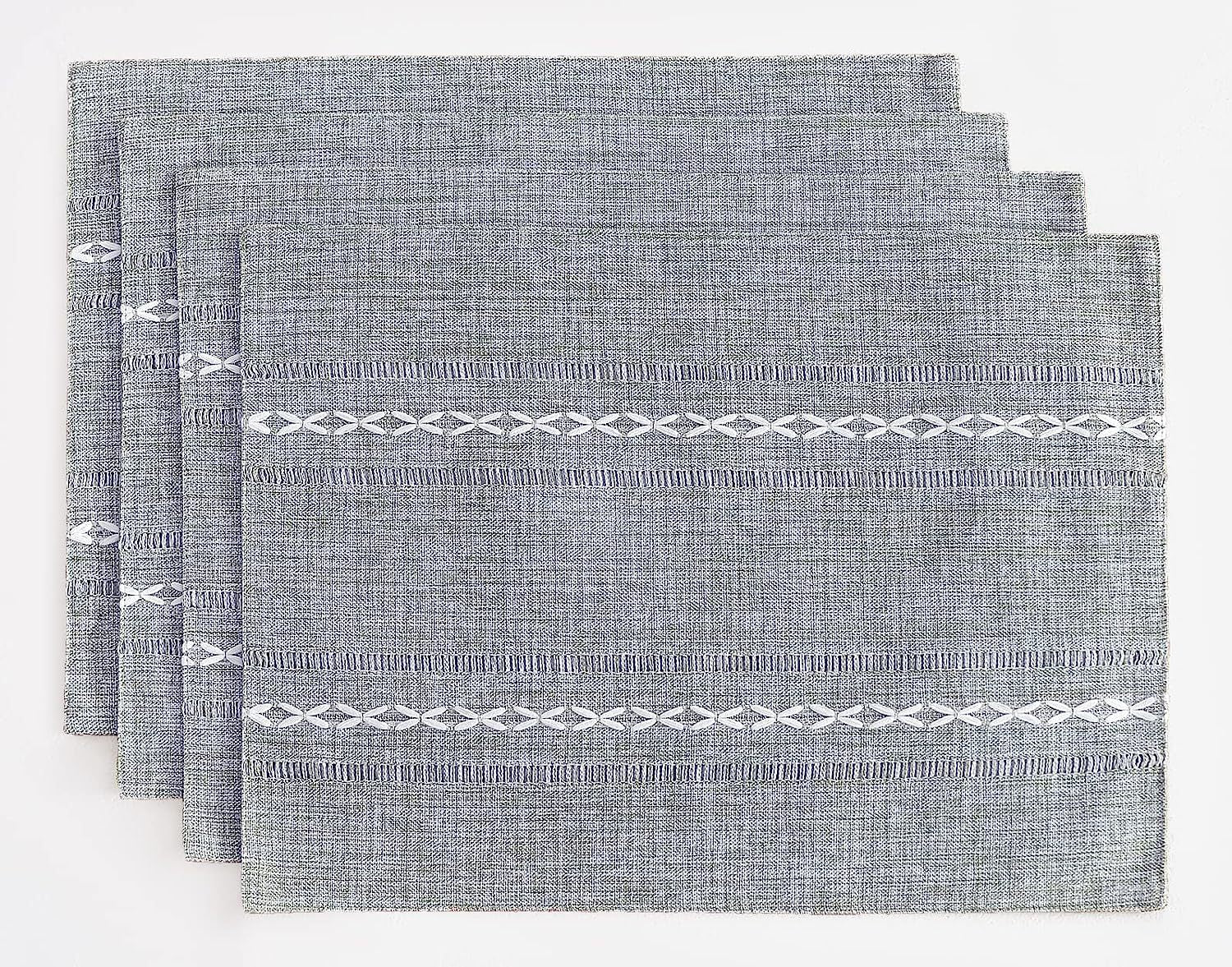 4 Pcs Blue Woven Placemats - Heat Resistant Kitchen Table Mats, Coffee Tea Cup Coasters, Linen Blend Dining Decor 6