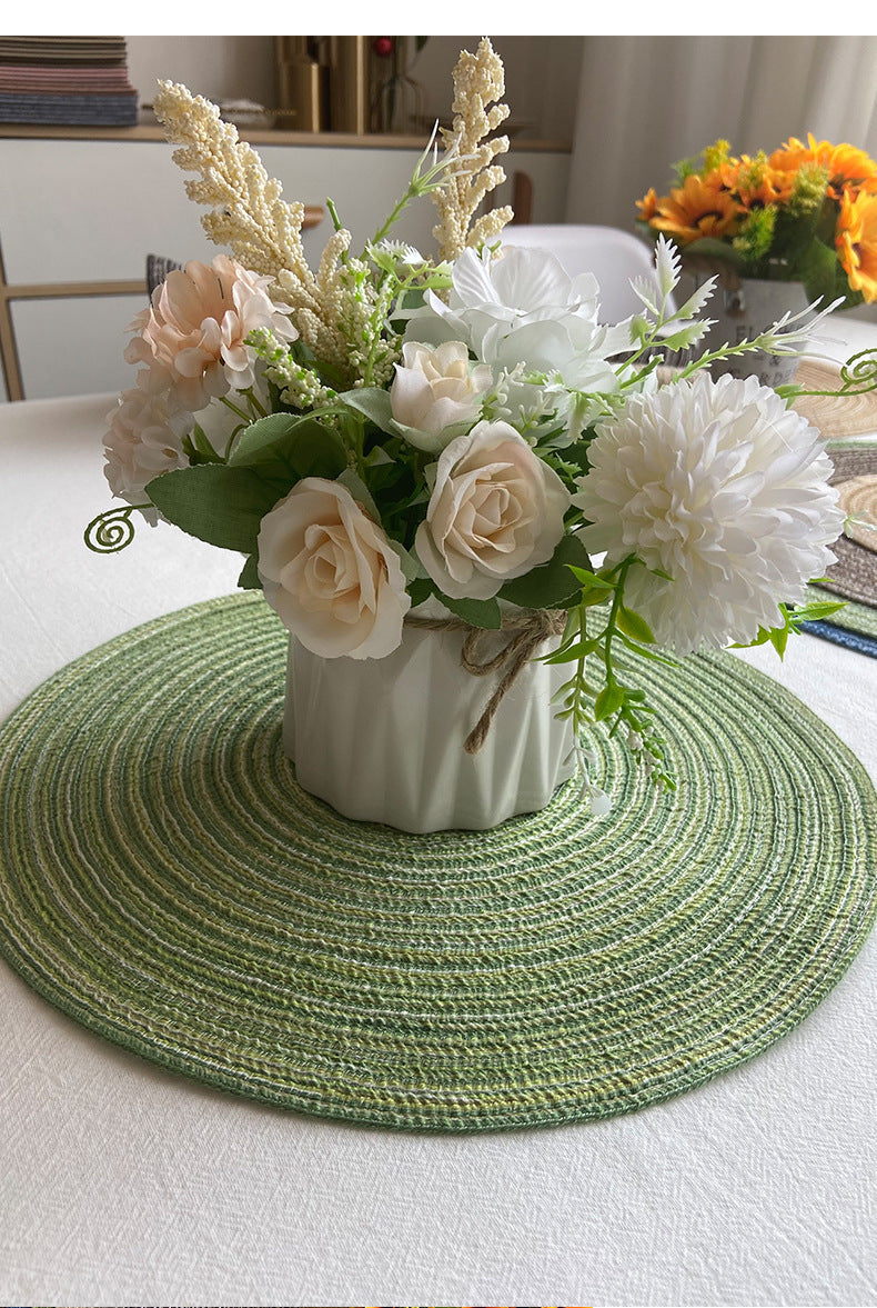 8 Pcs Khaki Woven Round Placemat - Non-Slip, Heat-Resistant Dining Table Mat,  30cm 6