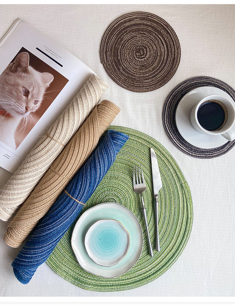 8 Pcs Khaki Woven Round Placemat - Non-Slip, Heat-Resistant Dining Table Mat,  36cm 5