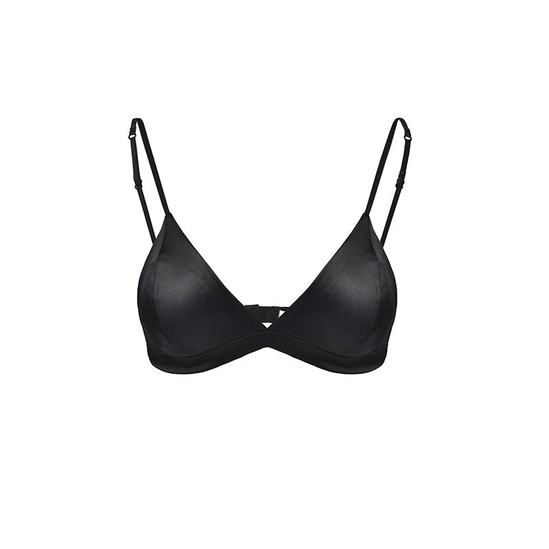 Size XL Black French Style Mulberry Silk Wireless Bralette - Triangle Cup Anti-Sagging Bra for Fuller Busts, Lightweight Comfort