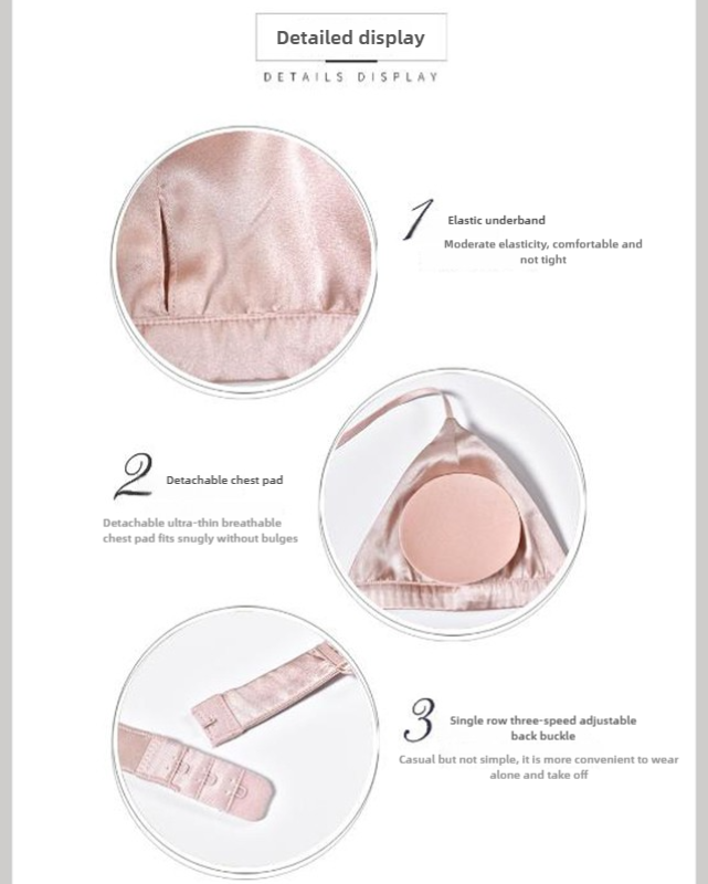 Size L Pink French Style Mulberry Silk Wireless Bralette - Triangle Cup Anti-Sagging Bra for Fuller Busts, Lightweight Comfort 6