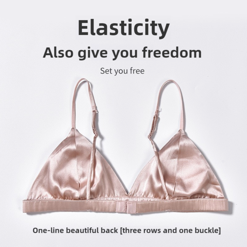 Size L Brown French Style Mulberry Silk Wireless Bralette - Triangle Cup Anti-Sagging Bra for Fuller Busts, Lightweight Comfort 4
