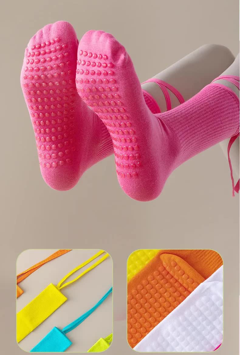 3 Pcs Orange Non-Slip Yoga Socks with Cross Straps - Cotton Pilates Dance Socks for Women, Lightweight Comfort 6