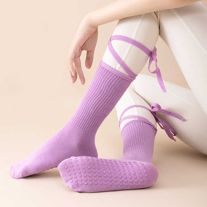 3 Pcs Bright Green Non-Slip Yoga Socks with Cross Straps - Cotton Pilates Dance Socks for Women, Lightweight Comfort 3