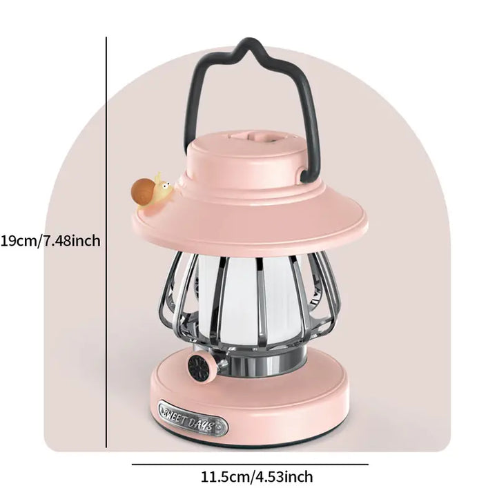 White Retro Snail Night Light - Portable Rechargeable Camping Lantern with Hook, 3-Color Dimming 3