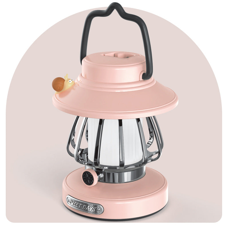 Pink Retro Snail Night Light - Portable Rechargeable Camping Lantern with Hook, 3-Color Dimming