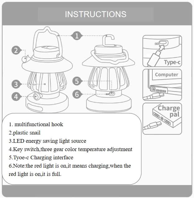 Purple Retro Snail Night Light - Portable Rechargeable Camping Lantern with Hook, 3-Color Dimming 9