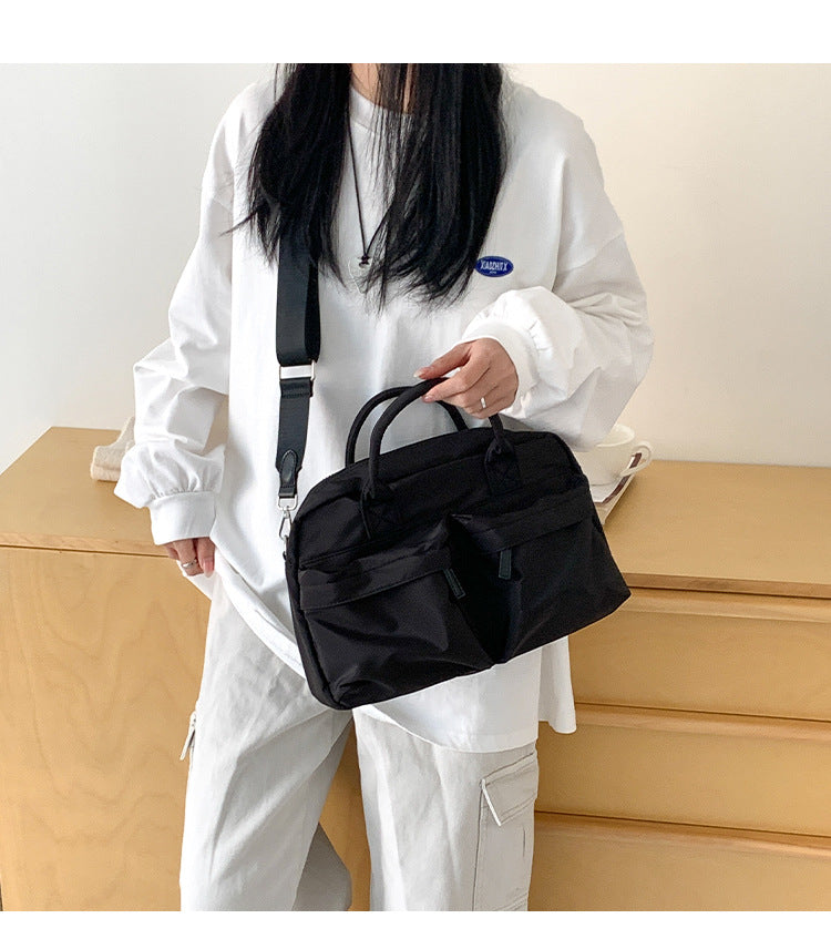 Black Casual Nylon Tote Bag - Lightweight Korean-Style Crossbody Bag, Large Capacity 8
