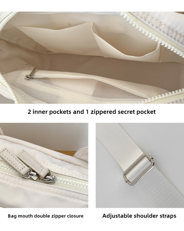 White Casual Nylon Tote Bag - Lightweight Korean-Style Crossbody Bag, Large Capacity 3