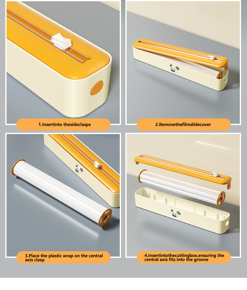 2 Pcs Beige And Yellow Bidirectional Cling Film Cutter - Reusable Wrap Dispenser for Cling Film, Foil, and Parchment, 36x7x5cm (Cling Film Not Included) 6