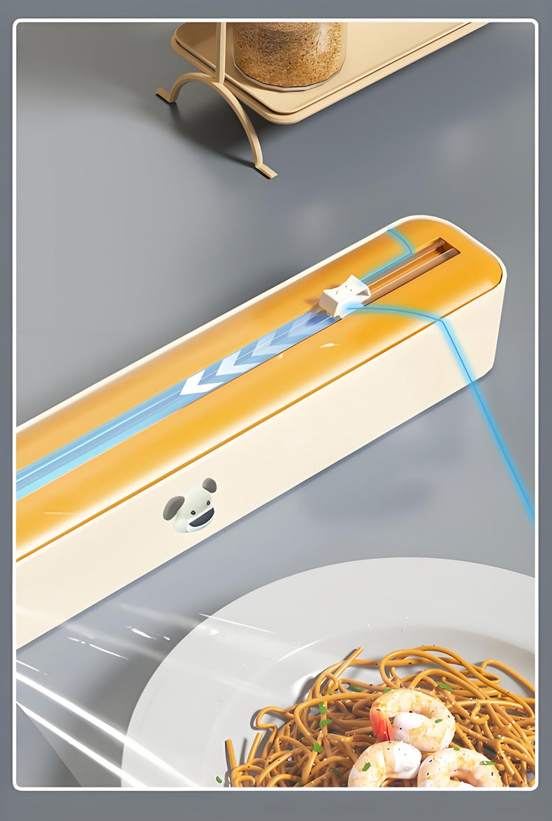 2 Pcs Beige And Blue Bidirectional Cling Film Cutter - Reusable Wrap Dispenser for Cling Film, Foil, and Parchment, 36x7x5cm (Cling Film Not Included) 4