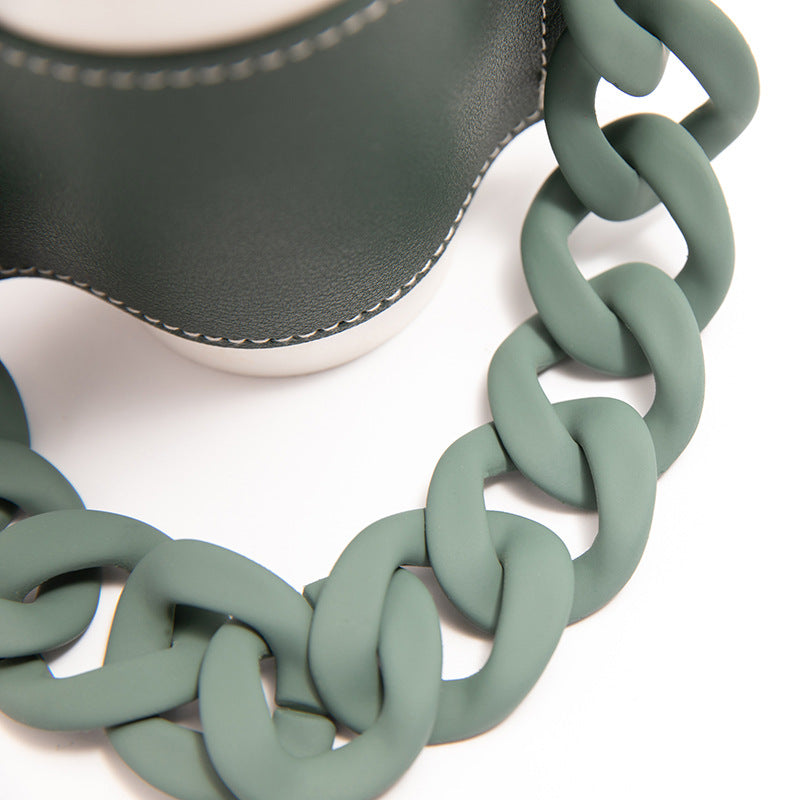 2 Pcs Khaki Detachable Chain Coffee Cup Sleeve - PU Leather Insulated Cup Holder with Handle, 16cm Top, 70g(Cup not included, only cup sleeve and chain) 6