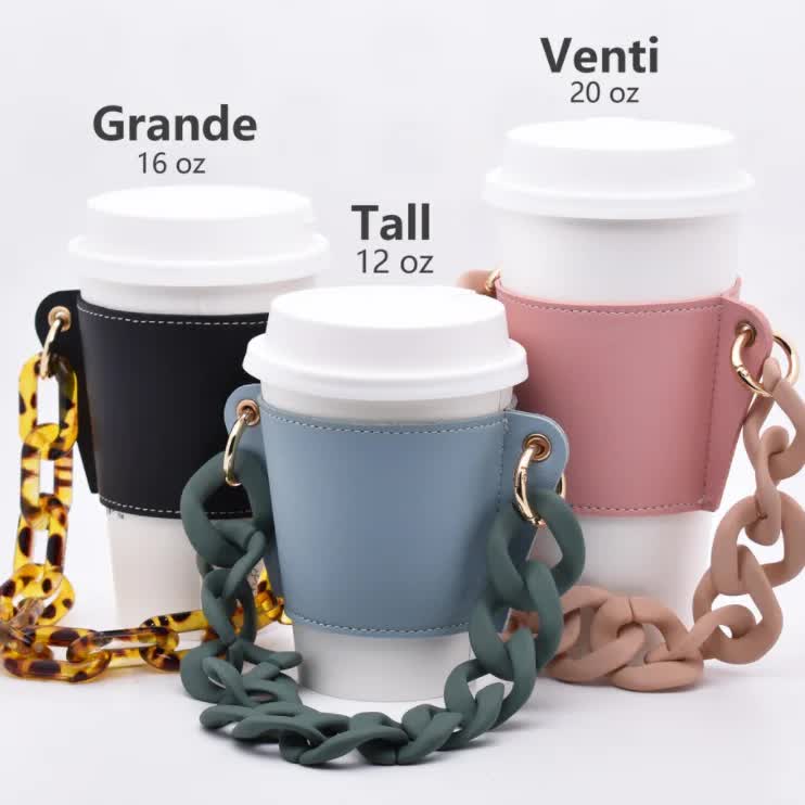 2 Pcs Purple Detachable Chain Coffee Cup Sleeve - PU Leather Insulated Cup Holder with Handle, 16cm Top, 70g(Cup not included, only cup sleeve and chain) 9
