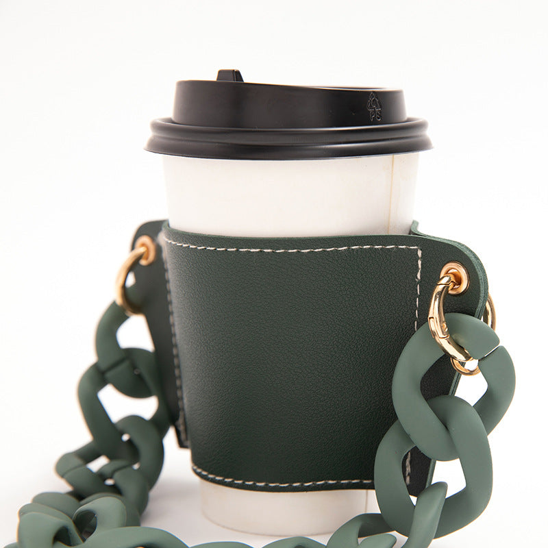 2 Pcs Red Detachable Chain Coffee Cup Sleeve - PU Leather Insulated Cup Holder with Handle, 16cm Top, 70g(Cup not included, only cup sleeve and chain) 4