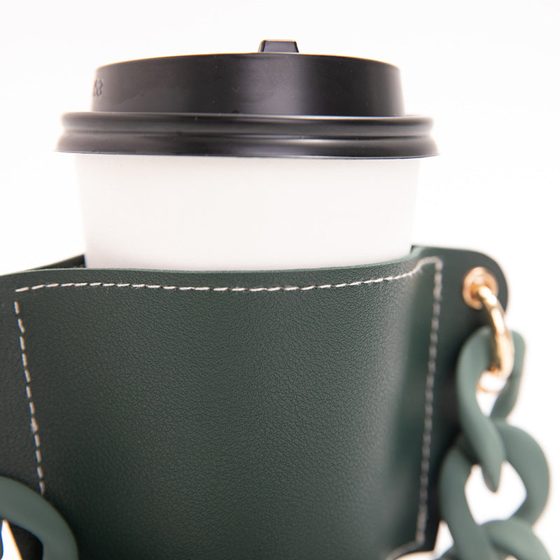 2 Pcs Red Detachable Chain Coffee Cup Sleeve - PU Leather Insulated Cup Holder with Handle, 16cm Top, 70g(Cup not included, only cup sleeve and chain) 5