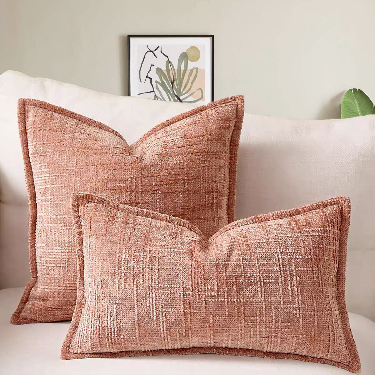 Pink Chenille Crosshatch Textured Pillow Covers Set of 2 - Modern Minimalist Sofa Bed Cushion Covers 45x45cm & 30x50cm(without pillow core)