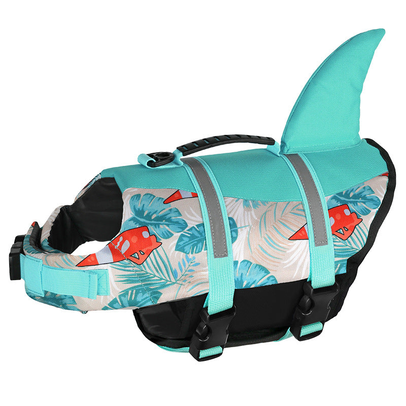 Size XL Blue Sailboat Pattern Pet Life Jacket for Dogs - Summer Swimming Safety Vest with Shark Fin for Small to Large Breeds