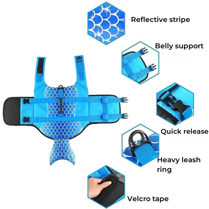 Size M Blue Scales Pattern Pet Life Jacket for Dogs - Summer Swimming Safety Vest with Shark Fin for Small to Large Breeds 4