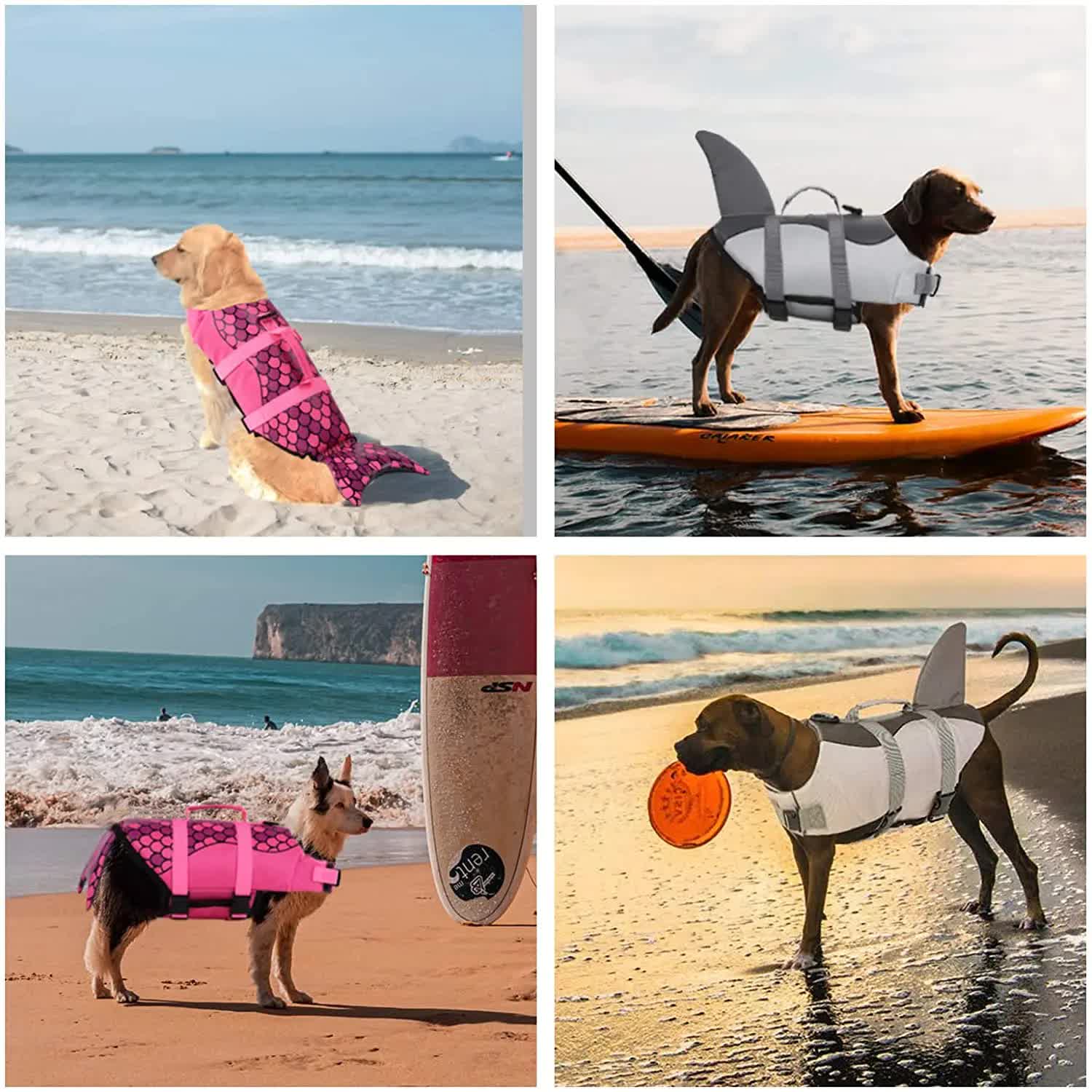 Size L Blue Scales Pattern Pet Life Jacket for Dogs - Summer Swimming Safety Vest with Shark Fin for Small to Large Breeds 7