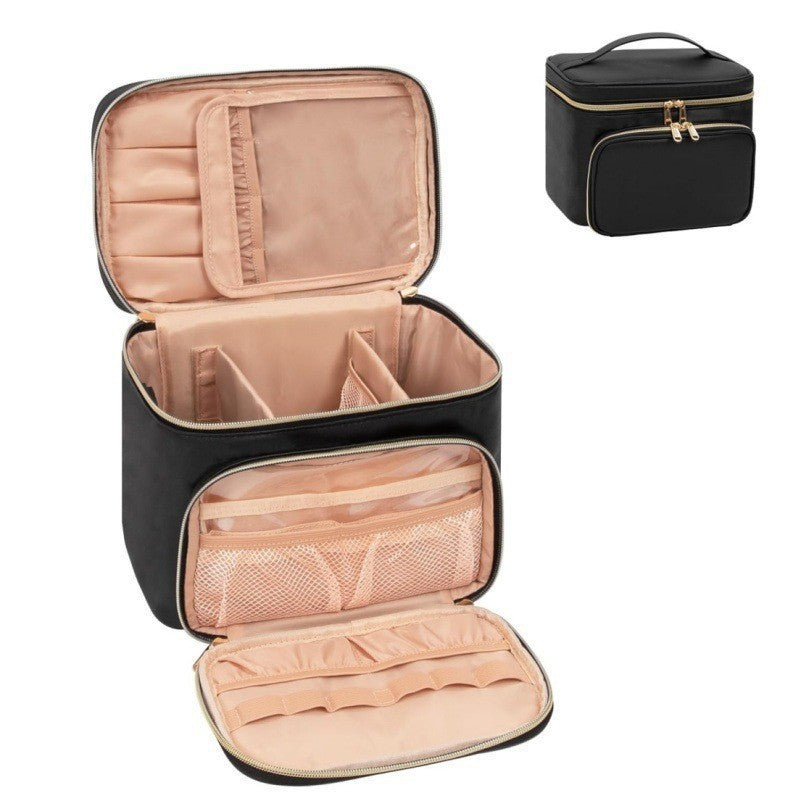 Pink Portable Travel Makeup Bag with Brush Compartment - Stylish PU Leather Cosmetic Organizer for Skincare and Toiletry Storage 6