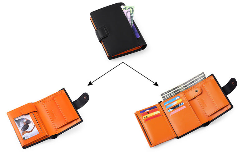 Black Men's Short Leather Wallet with RFID Protection - Genuine Cowhide Cardholder with Coin Pocket 6