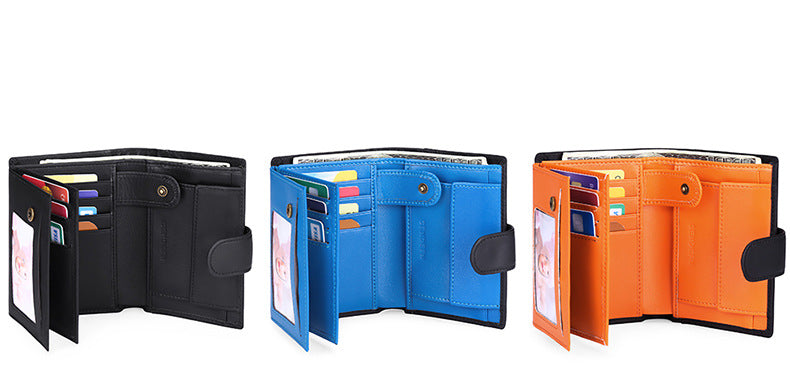 Black Men's Short Leather Wallet with RFID Protection - Genuine Cowhide Cardholder with Coin Pocket 8