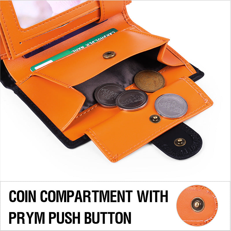 Black And Orange Men's Short Leather Wallet with RFID Protection - Genuine Cowhide Cardholder with Coin Pocket 4