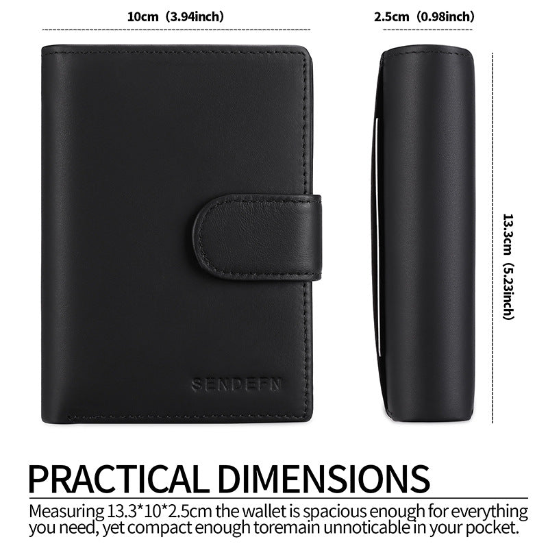 Coffee Men's Short Leather Wallet with RFID Protection - Genuine Cowhide Cardholder with Coin Pocket