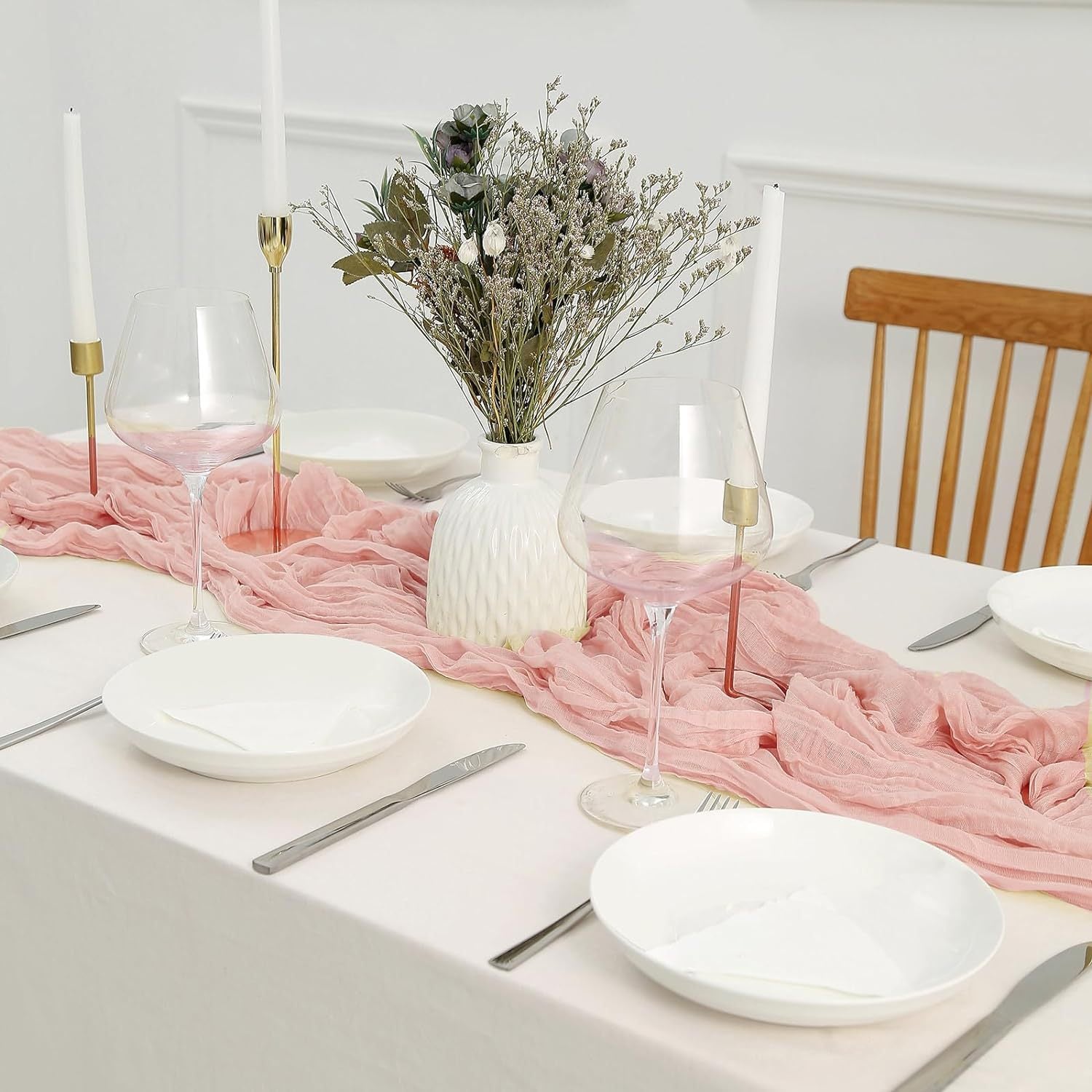 Dark Pink Bohemian Gauze Table Runner 2-Pack - Polyester Fabric for Party and Birthday Table Decor 3