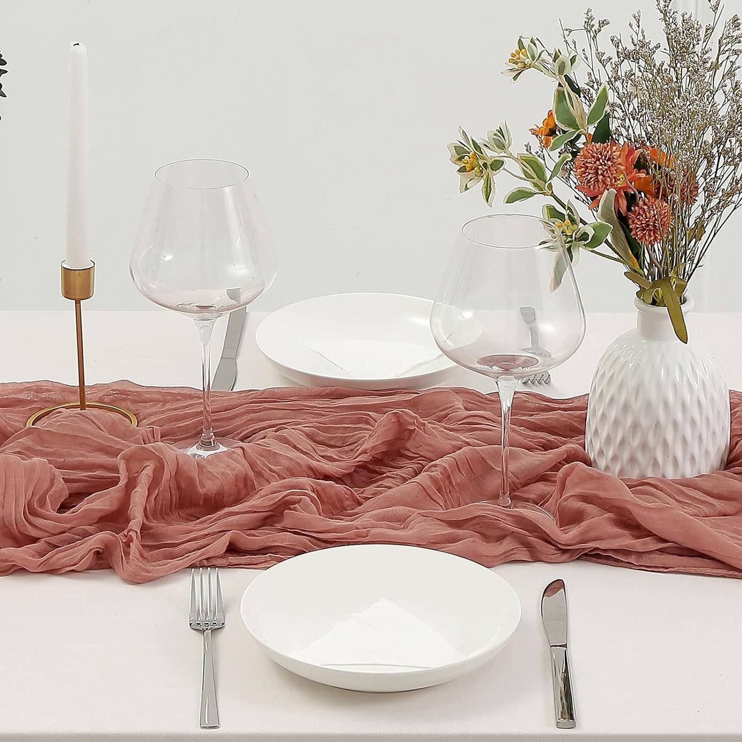 Dark Pink Bohemian Gauze Table Runner 2-Pack - Polyester Fabric for Party and Birthday Table Decor 8