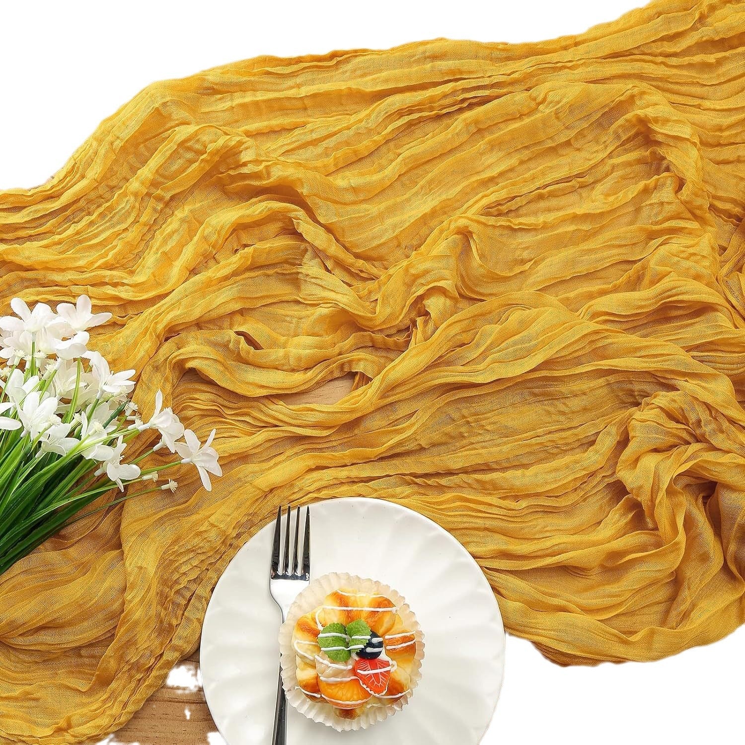 Yellow Bohemian Gauze Table Runner 2-Pack - Polyester Fabric for Party and Birthday Table Decor 5