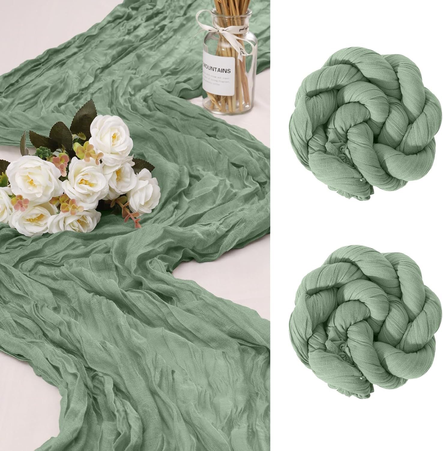 Light Green Bohemian Gauze Table Runner 2-Pack - Polyester Fabric for Party and Birthday Table Decor 9