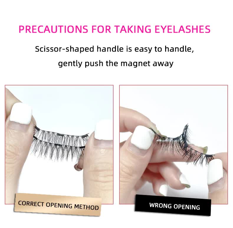 Style 1 Black Magnetic False Eyelashes Kit - 3 Pairs with Applicator Clip and Mirror Case 6