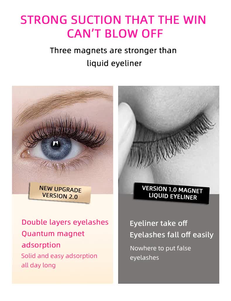 Style 1 Black Magnetic False Eyelashes Kit - 3 Pairs with Applicator Clip and Mirror Case 8