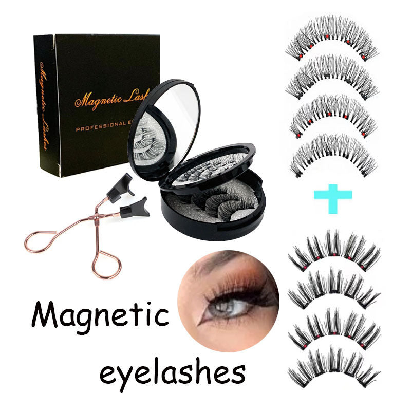 Style 6 Black Magnetic False Eyelashes Kit - 3 Pairs with Applicator Clip and Mirror Case
