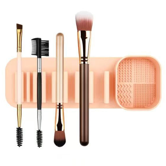 3 Pcs Pink Silicone Makeup Brush Organizer and Cleaning Rack - Wall-Mounted Holder with Brush Cleaning Texture