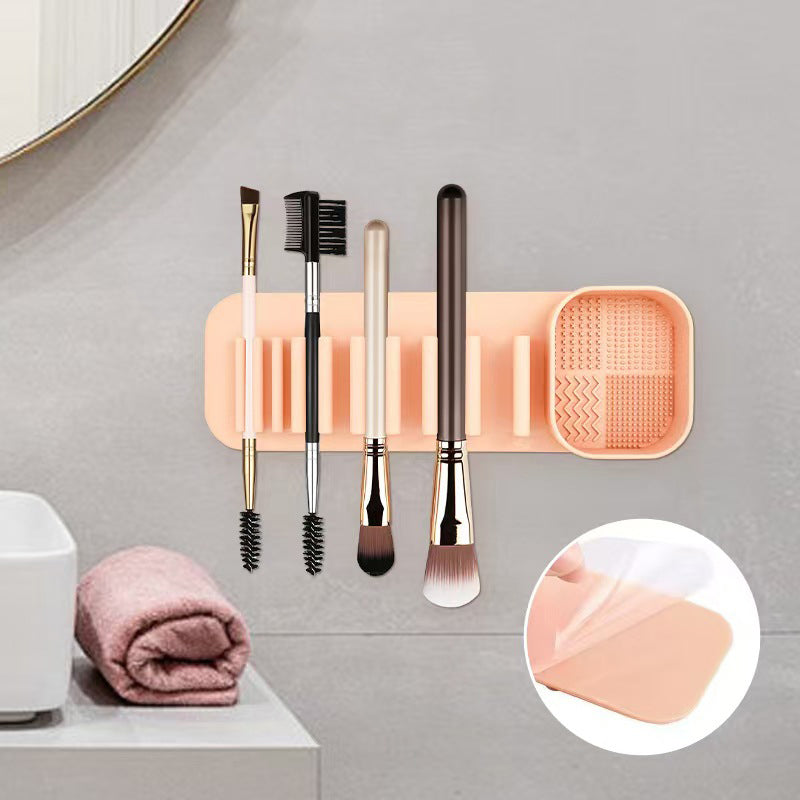 3 Pcs Yellow Silicone Makeup Brush Organizer and Cleaning Rack - Wall-Mounted Holder with Brush Cleaning Texture 5