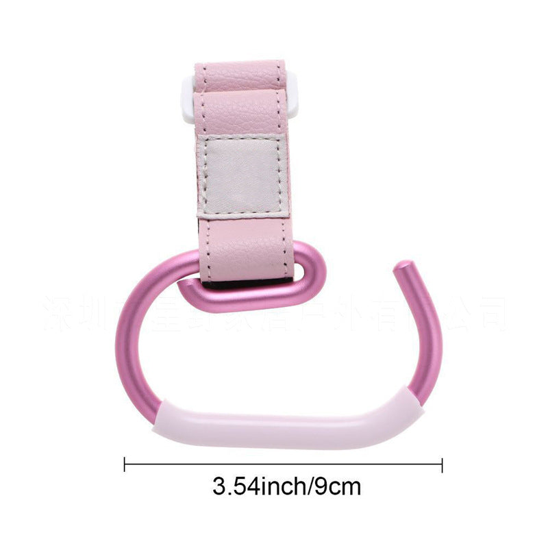 Blue Stroller Hooks 4-Pack - Leather and Alloy Pram Hooks with Velcro for Mom Bags and Accessories 4
