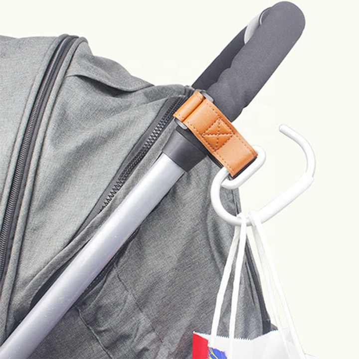 Blue Stroller Hooks 4-Pack - Leather and Alloy Pram Hooks with Velcro for Mom Bags and Accessories 6